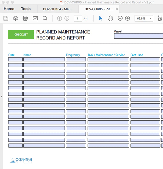 Planned Maintenance Record and Report - INTERACTIVE PDF FORM