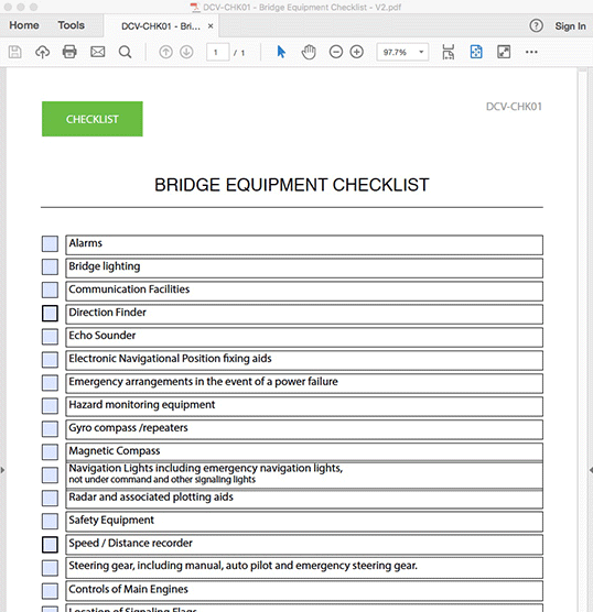 Bridge Equipment Checklist - INTERACTIVE PDF FORM